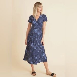 Marine Layer Emlyn Navy Floral Wrap Midi Dress XS Short Sleeve